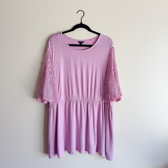 Torrid Pink Purple Knit Crewneck Lace Dolman Sleeve Babydoll Top - 4X - Picture 9 of 11